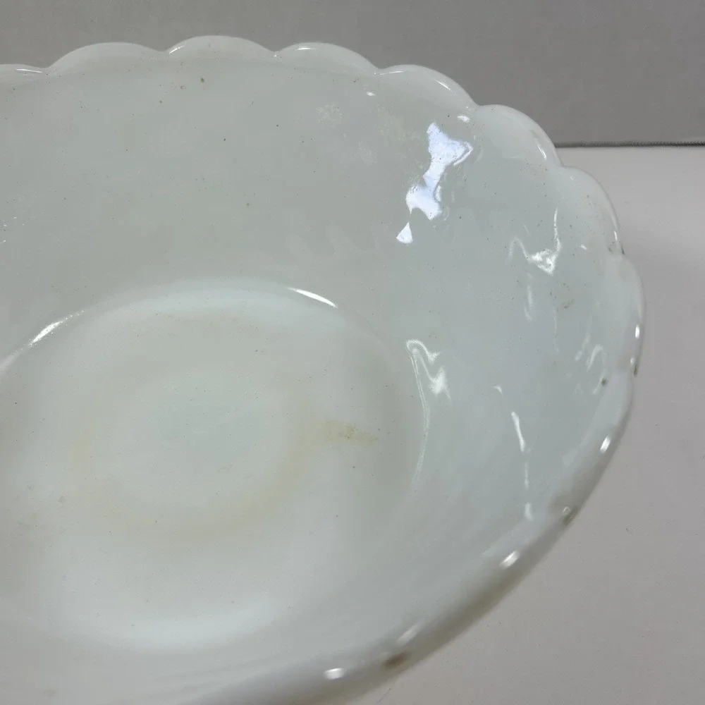 Vintage White Milk‎ Glass Fruit Bowl Raised Pattern